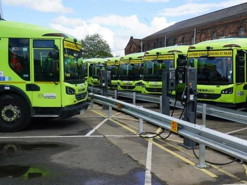 Nottingham City Council's fleet of heavy duty electric vehicles charging simultaneously.