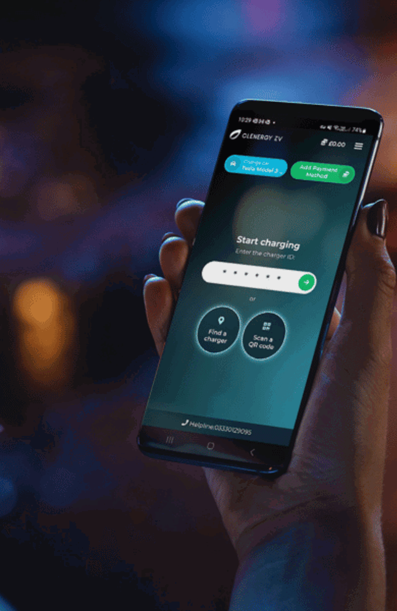 Someone using the Clenergy EV smart charging app to recharge their electric vehicle.
