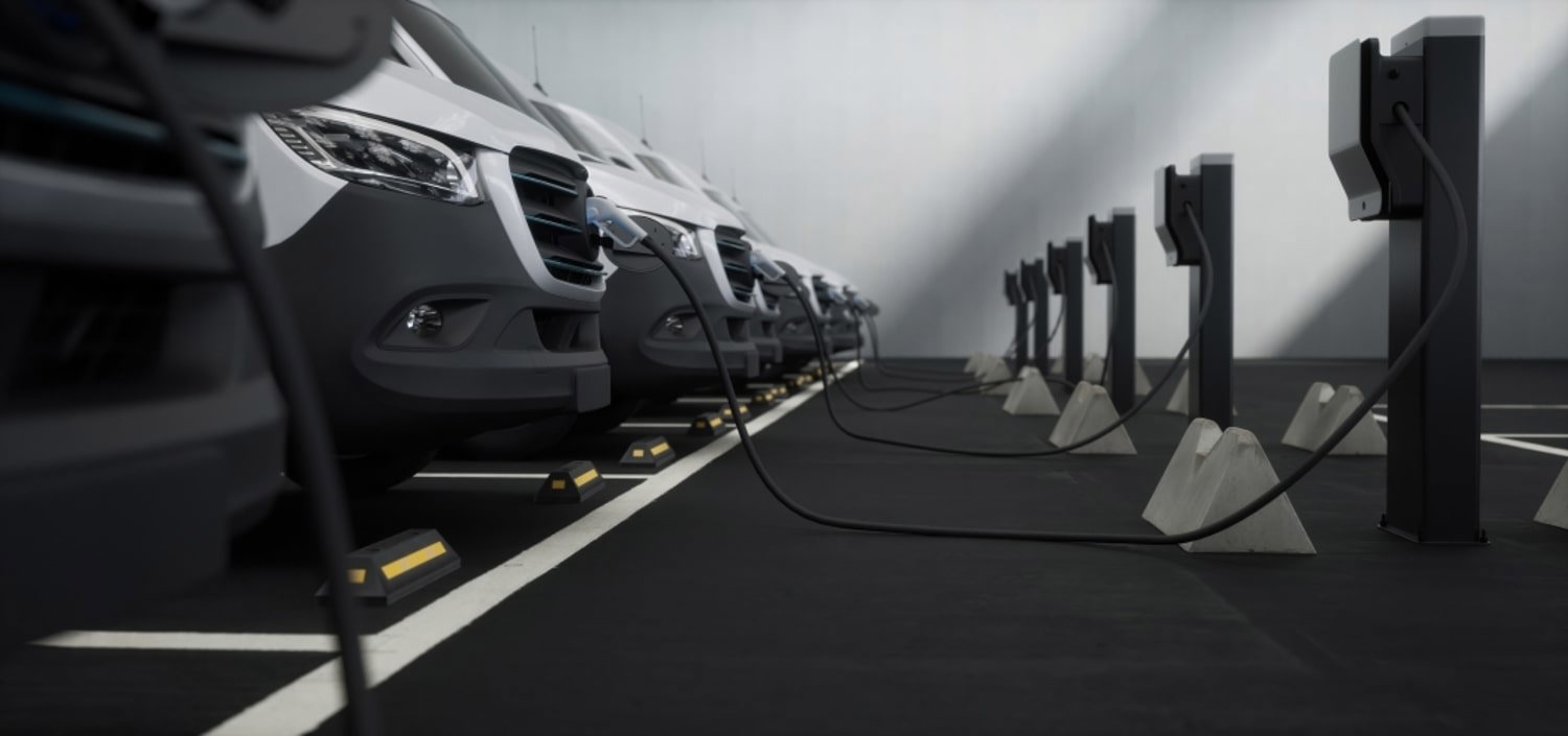 A bank of easy installation EV chargers
